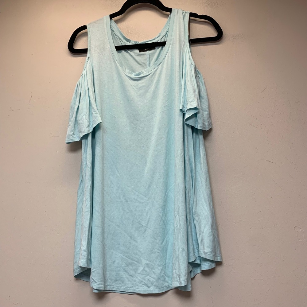 Lane Bryant Cold Shoulder Top Womens 18/20 Blue NWT Flutter Sleeve Swing 8177